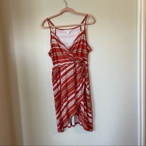 Market & spruce stitch fix faux wrap orange & tan striped dress sz.L